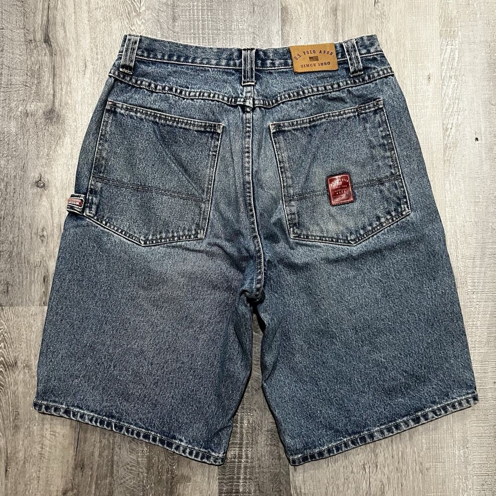 VTG US Polo Assn Blue Denim Baggy Jorts Y2K Carpenter Skater Mens Sz 34 fit 32